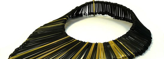 Felix Gill | contemporary jewellery | City Block | mild steel / brass / stainless steel cable | neck piece | 2011 |