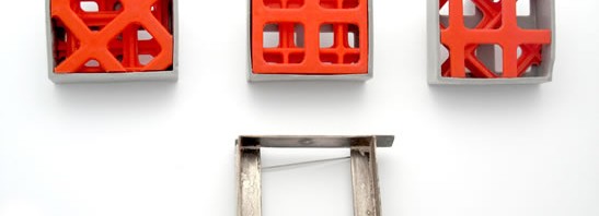 Felix Gill | contemporary jewellery | nickle silver/recycled plastic | 60mm x 60mm x 20mm | brooch | 2011 |